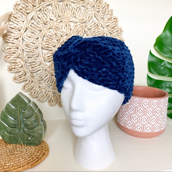 Navy Velvet Headwrap Adult Earwarmer - Picture 2 of 3